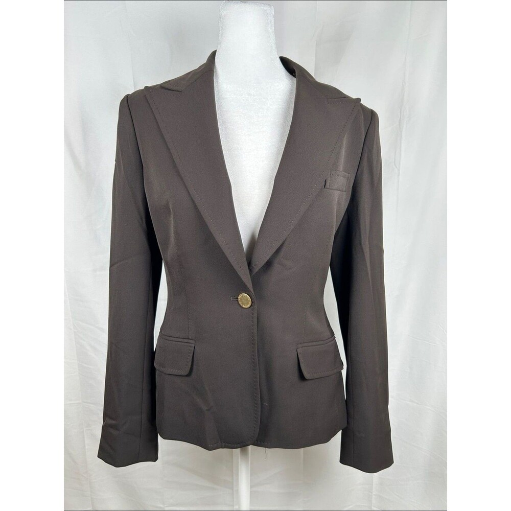 Anne Klein Suit Jacket Women’s Size 4 Brown Gold Button Blazer Stitch Detail